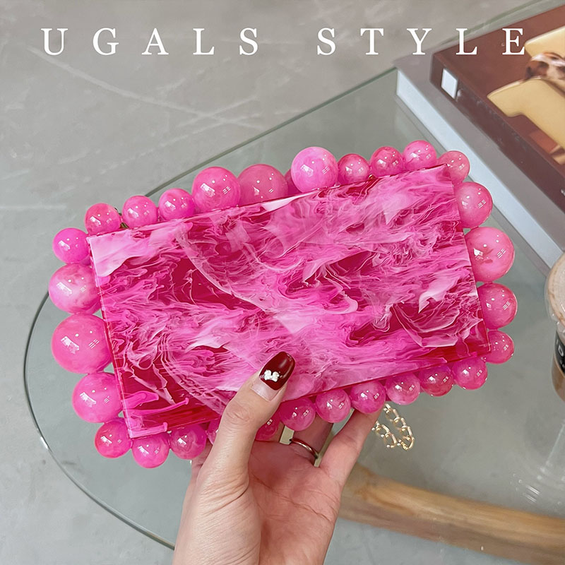 Luxury Bags Made - กระเป๋าคลัทช์ทรงสี่เหลี่ยมอะคริลิกลายทางประดับลูกปัด ดีไซน์หรูหรา สำหรับงานแต่งงาน งานปาร์ตี้ กระเป๋าถือสะพายไหล่สำหรับผู้หญิง
