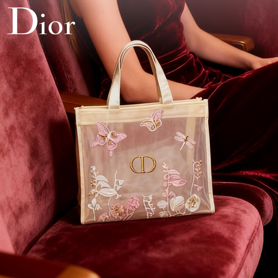 Luxury Bags Quality - กระเป๋าคริสเตียน ดิออร์ ดิออร์ กระเป๋าดีไซน์หรูหรา กระเป๋าแต่งหน้าตาข่ายกึ่งโปร่งใส ลายผีเสื้อ