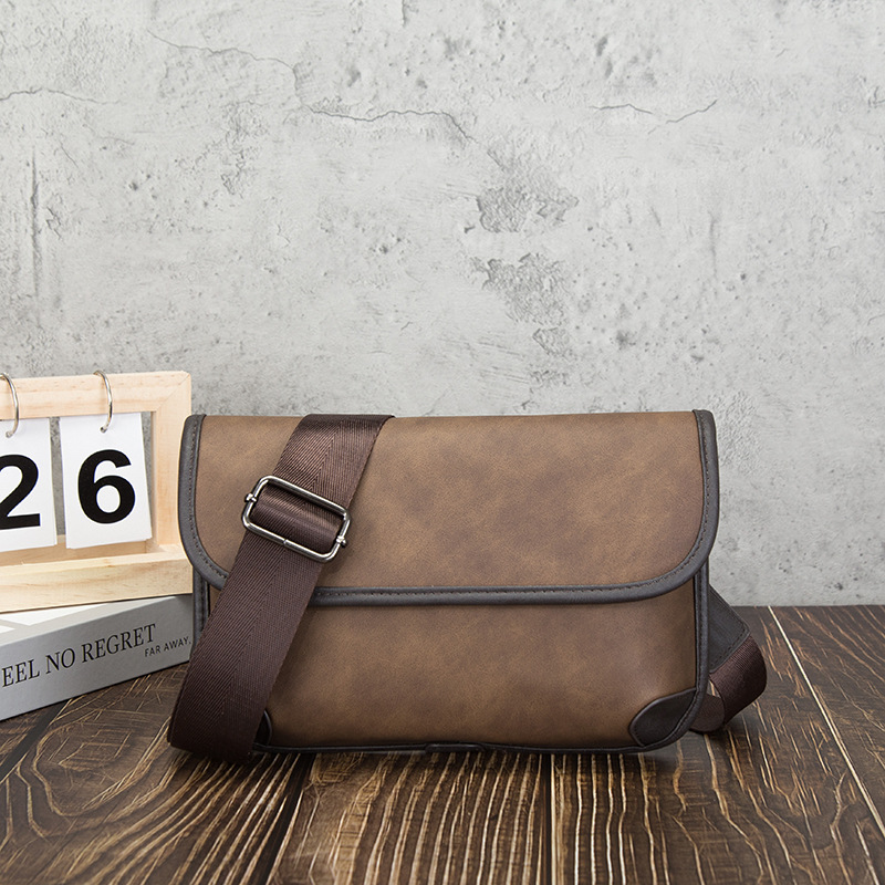 Luxury Bags Shopping - กระเป๋าถือสะพายไหล่แบรนด์หรูสไตล์วินเทจสำหรับผู้ชาย หนัง PU แบบมีฝาปิดเรียบง่าย กระเป๋าคาดลำตัวผู้ชาย กระเป๋าธุรกิจผู้ชาย