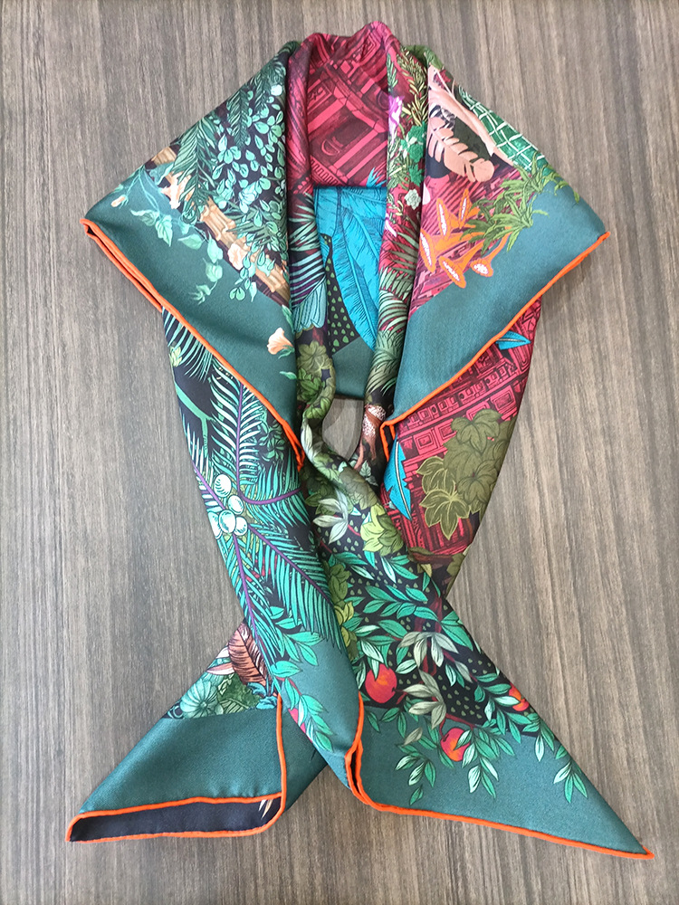 Luxury Bags Designer - ผ้าพันคอไหม 90 ซม. สำหรับผู้หญิง ผ้าพันคอสี่เหลี่ยมจัตุรัสแบบม卷ขอบด้วยมือ ผ้าพันคอคลุมผม