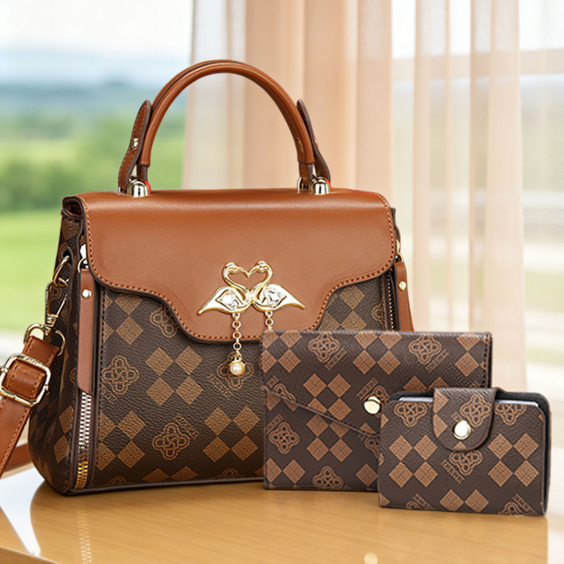 Luxury Bags For You - ชุดกระเป๋าผู้หญิง 3 ชิ้น กระเป๋าสะพายข้างผู้หญิงลายพิมพ์หรูหราแบบเบาๆ ใช้ได้หลายแบบ รวมถึงสะพายไหล่เดียว