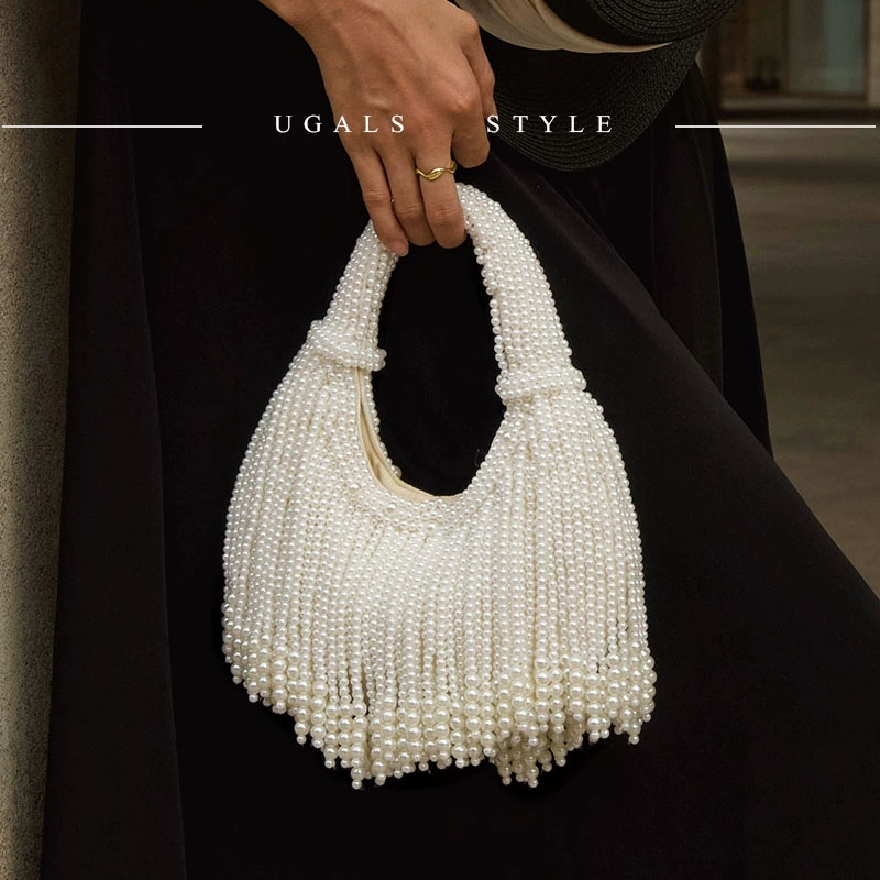 Luxury Bags Made - กระเป๋าคลัทช์ดีไซน์หรูหราประดับมุกพร้อมพู่ห้อยยาวสำหรับออกงานกลางคืน