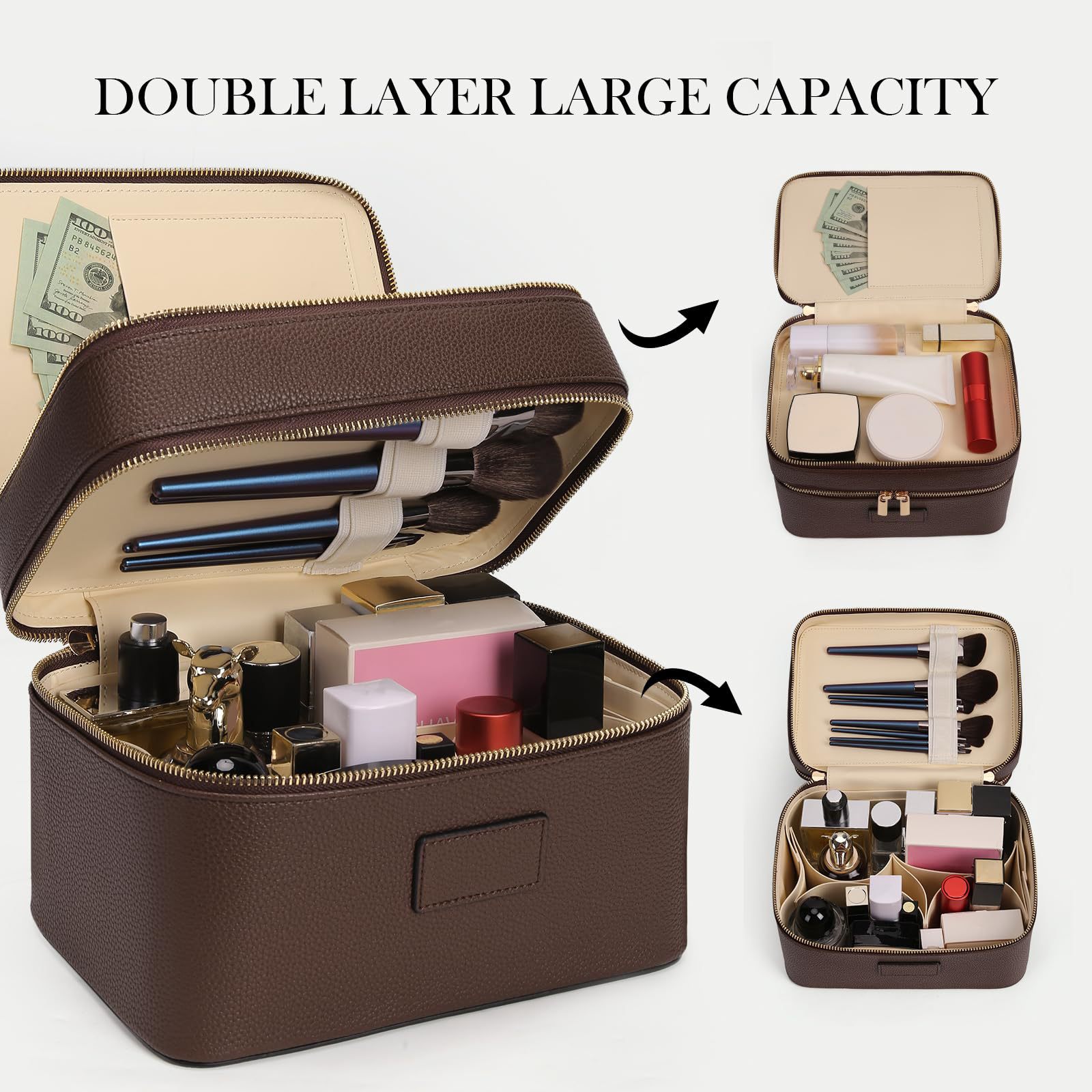กระเป๋าเครื่องสำอางค์สองชั้นขน - Luxury Bags Quality บทวิจารณ์และราคา
