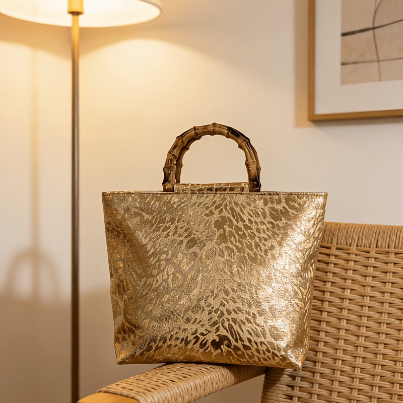 กระเป๋าโท้ทลายใบไม้สีทองเมทัลล - Xl Luxury Bags บทวิจารณ์และราคา