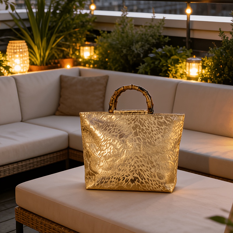 กระเป๋าโท้ทลายใบไม้สีทองเมทัลล - Xl Luxury Bags บทวิจารณ์และราคา