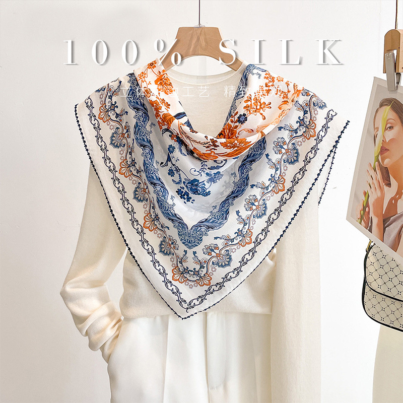 ผ้าพันคอไหมแท้ 100% ลายดอกไม้บ - Luxury Bags In China บทวิจารณ์และราคา